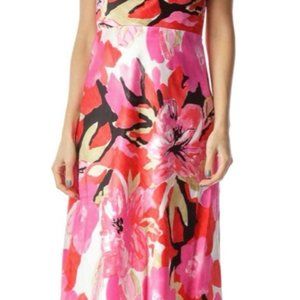 Silk floral women dress red pink strapless size 8